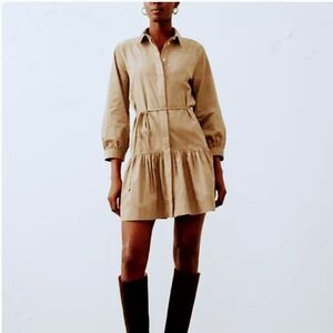 NWT Banana Republic CorduroyTan Tiered Tie-Waist Shirt Dress 100% Cotton Sz. XL